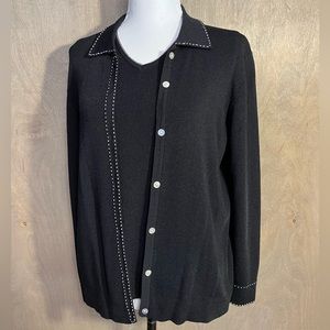 Pursuits LTD Black Sweater Set with White Edging M